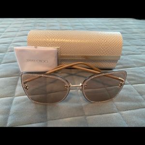 Jimmy Choo Leti Copper Gold Metal and Nude Glitter Square-Frame Sunglasses